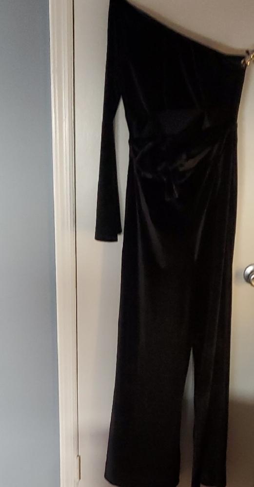 Petal & Pup Black Velvet One-Shoulder Jumpsuit